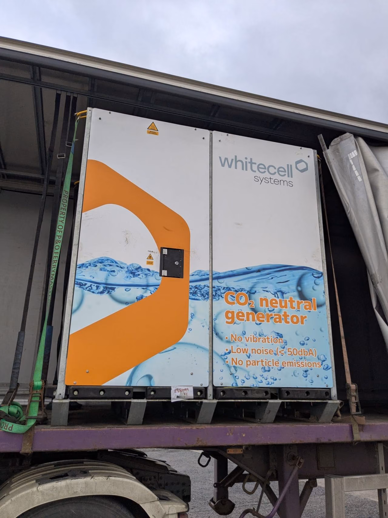 Whitecell Systems unit on a trailer, used in the first phase of the Maritime Power-to-X pre-deployment demonstration at Larne Harbour