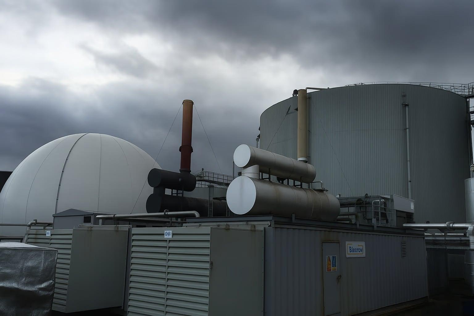 Gas engines beside a gas holder and a storage tank